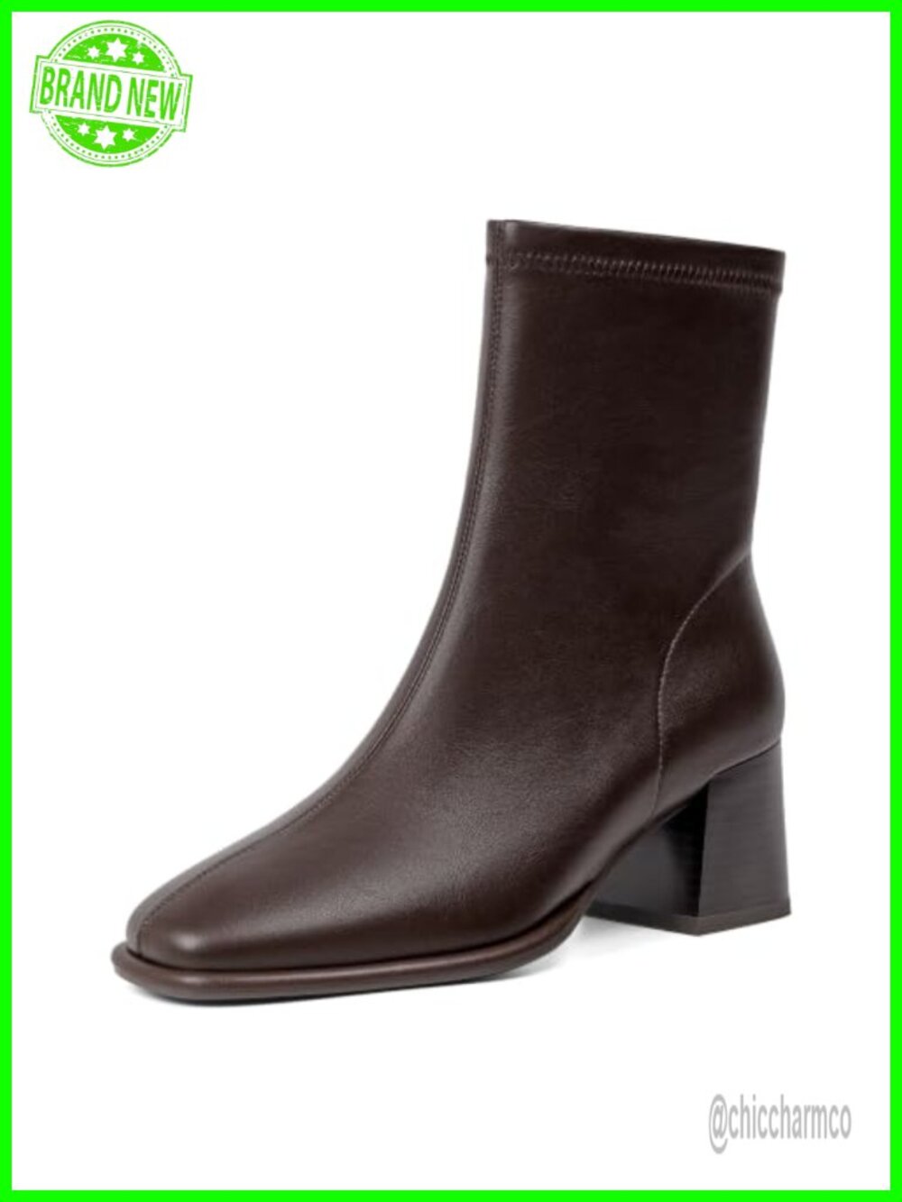 Square Toe Chunky Block Heel Ankle Booties Side Zip Faux Leather